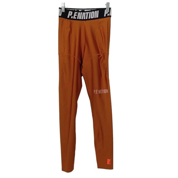 PE NATION ORANGE BLACK WHITE LOGO ELASTIC BAND LEGGINGS - XS - Picture 1 of 7